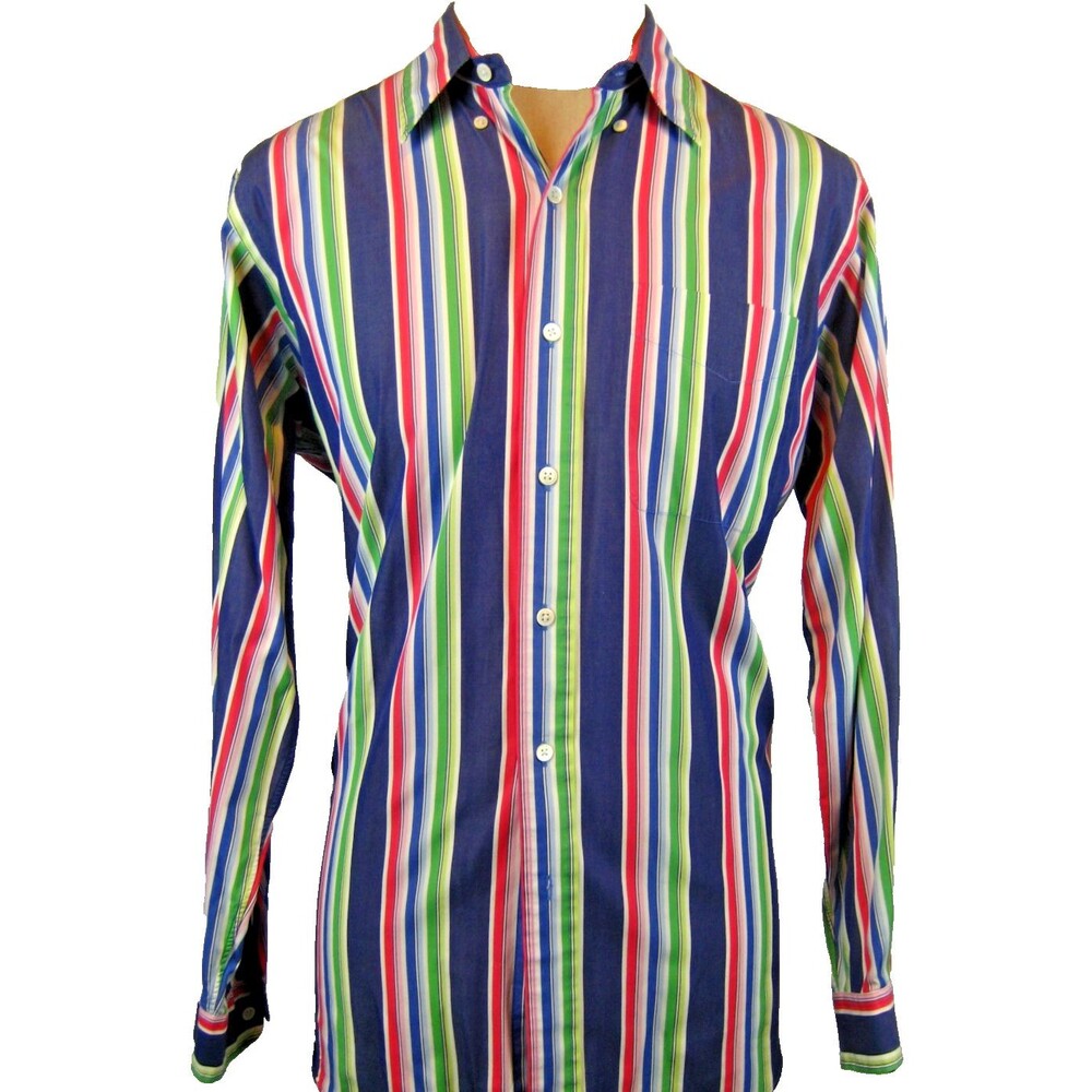 Mens Ralph Lauren BlueLabel Ellington 100 Cotton LS Blue Stripe Dress Shirt sz M